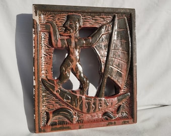 Vintage Red Glazed Tile Stove: Hungarian Art Ceramic, Soldier Odyssey Scene