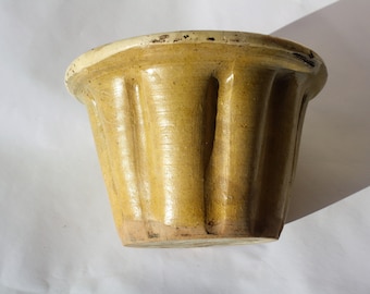 Antique Ocker Ceramic Baking Mold - 1930s Kitchen Decor