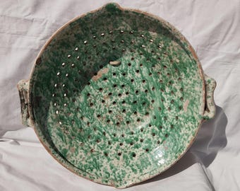 Huge Antique Traditional Splashed Glazed Colander, Clay Vessel, Ceramic Strainer, Paste Filter