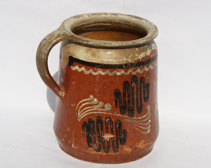 Traditional Folk Pitcher, Antique Brown Ewer, Ceramic Pitcher, Ceramic Pottery