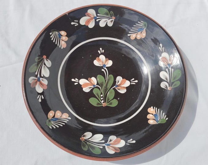 Hungarian Traditional Folk Brown Plate, Vintage Hand Painted Wall Plate Dishes, Wall Hangings, Folk Art, Flower Design