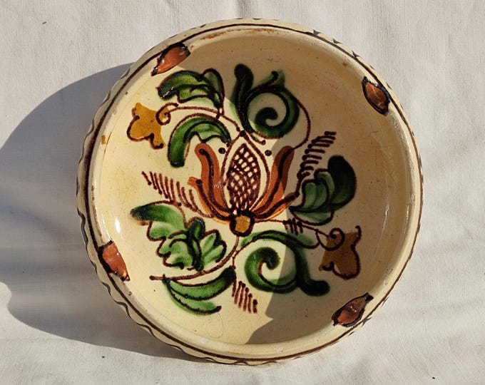 Traditional Folk Ceramic Korond Ashtray, Transylvania Pottery Plate