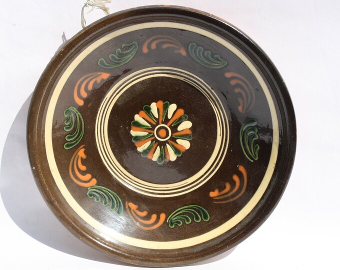 Traditional Folk Hungary Dark Brown Ceramic Plate, Hungarian Pottery Peasant Plate