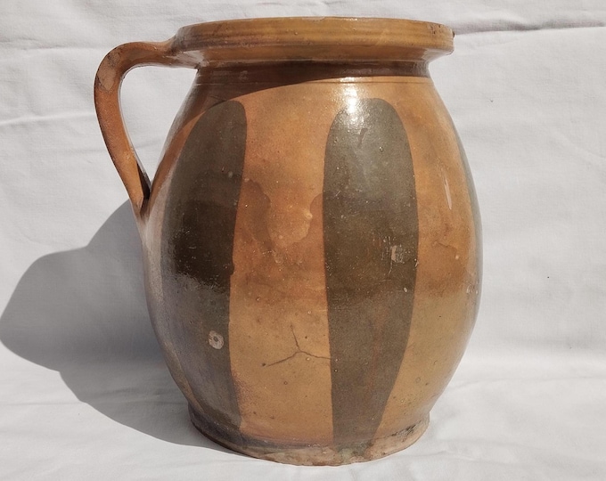 Rare Folk Huge Pitcher, Lined Pitcher, Folk Pitcher, Vintage Ewer, Ceramic Pitcher, Ceramic Pottery