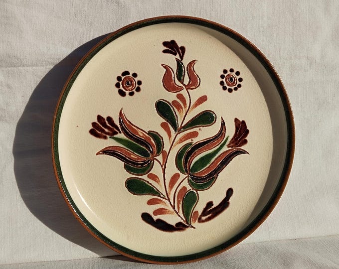 Traditional Hungarian Folk Pottery Little White Plate, Vintage Peasant Flower Little Plate