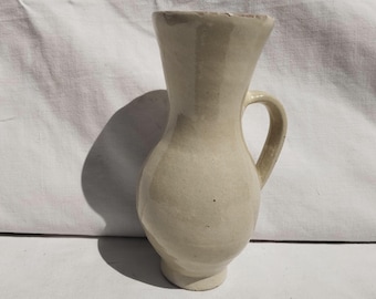 Vintage Folk Traditional White Glazed Pitcher, White Stoneware Jug