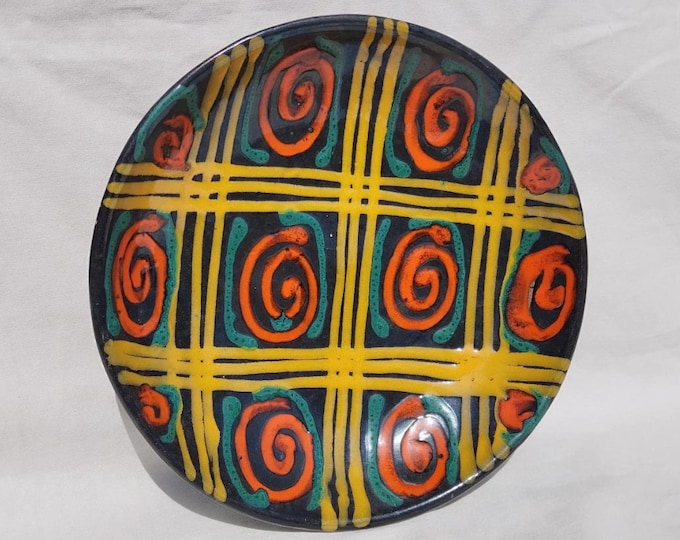 Vintage Retro Style Colored Glazed Art Ceramic Cubic Pottery Plate