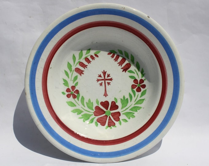 Antique Hollohaza Plate, Hungarian Pottery, Folk Plate, Antique Peasant Plate, Crucifix Plate