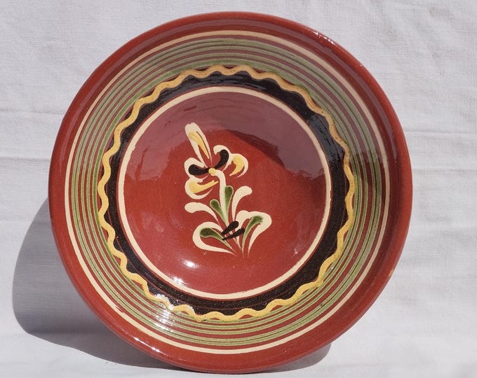 Traditional Hungarian Folk Pottery Little Plate, Vintage Peasant Flower Plate