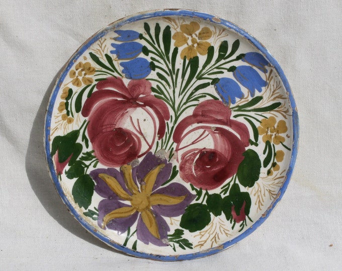 Antique Little Traditional Hungary Clay Plate, Folk Pottery, Antique Peasant Plate