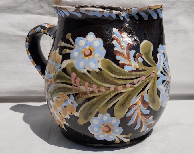 Dark Brown Glazed Stoneware Pot, Traditional Folk Stoneware Pottery, Rare Folk Wine Pitcher, Ceramic Pitcher