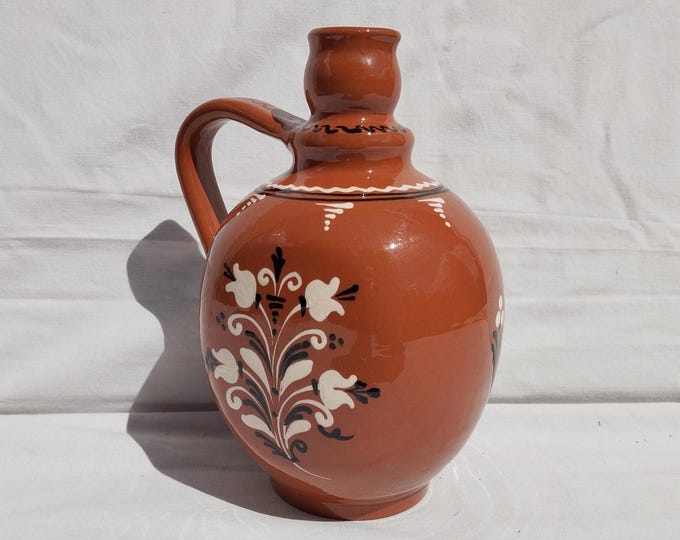 Brown Glazed Stoneware Pot, Traditional Folk Stoneware Pottery, Rare Folk Wine Pitcher, Ceramic Pitcher