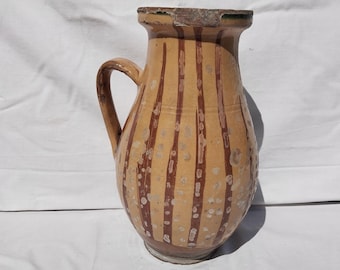Antique Stoneware Glazed Folk Pitcher, Vintage Stoneware Ewer, Ceramic Pitcher, Ceramic Pottery