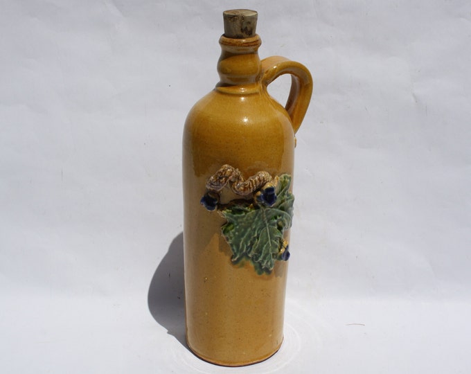 Antique Folk Traditional Yellow Glazed Milk Pitcher, Ethnographic Stoneware Jug