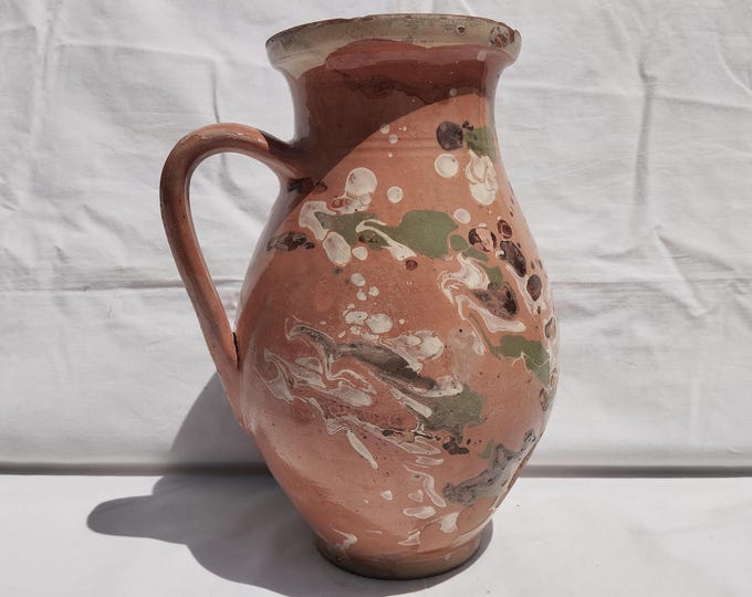 Glazed Traditional Pot, Folk Pitcher, Folk Bottle, Traditional Jug, Handpainted Jug, Faience Jug, Folk Ewer, Splashed Glazed