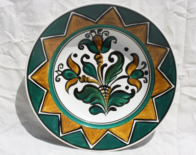 Traditional Vintage Flower Design Folk Pottery Plate, Vintage Peasant Flower Plate