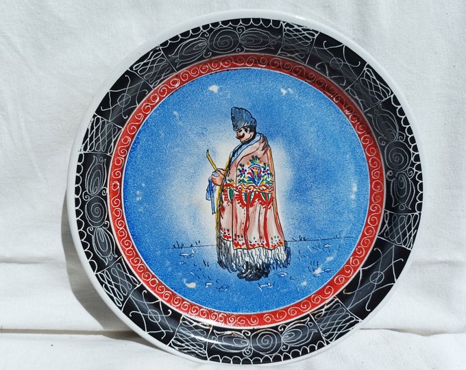 Folk Scene Hungarian Traditional Rural Style Peasant Wall Hanging Plate, Ethnographical Special Rare Fantastic Folk Motif Shepherd