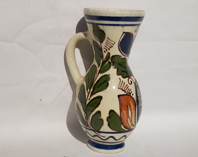 Hungary Folk Handpainted Water Jug, Flower Designed Pitcher