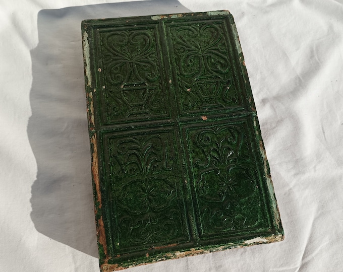 Antique Green Glazed Tile Stove, Transylvania Tile, Glazed 1890 Tile