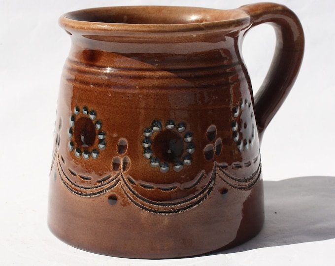 Traditional Folk Pitcher, Antique Brown Jug, Ceramic Pitcher, Ceramic Pottery
