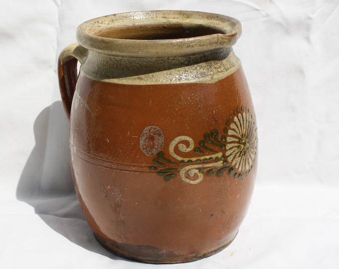 Folk Pitcher, Antique Ewer, Ceramic Pitcher, Ceramic Pottery, Traditional Folm Decorated Honey Jar