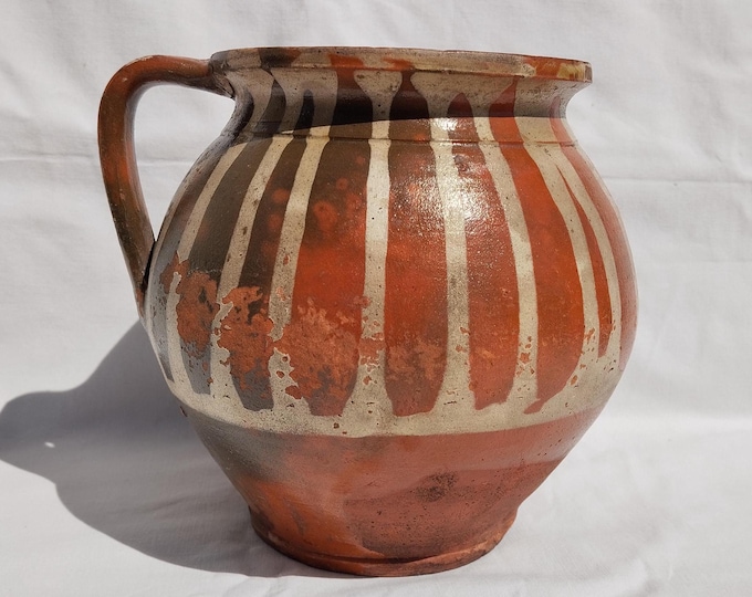 Antique Stoneware Glazed Folk Pitcher, Vintage Stoneware Ewer, Ceramic Pitcher, Ceramic Pottery