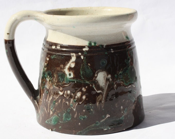 Traditional Folk Splashed Glazed Pitcher, Antique Brown Jug, Ceramic Pitcher, Ceramic Pottery