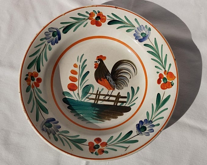 Traditional Hungarian Belapatfalva Folk Pottery Plate, Vintage Peasant Cockerel Stoneware Plate