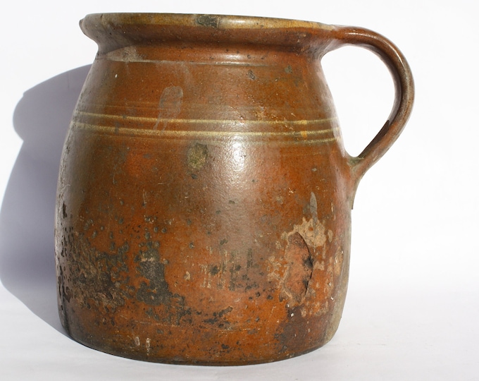 Brown Glazed Stoneware Pot, Traditional Folk Stoneware Pottery, Rare Folk Pitcher, Ceramic Pitcher