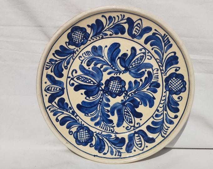 Antique Blue Traditional Transylvania Plate, Folk Designed Korond Plate