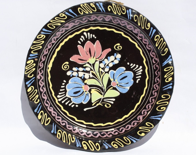 Traditional Hungarian Folk Pottery Plate, Vintage Peasant Flower Plate