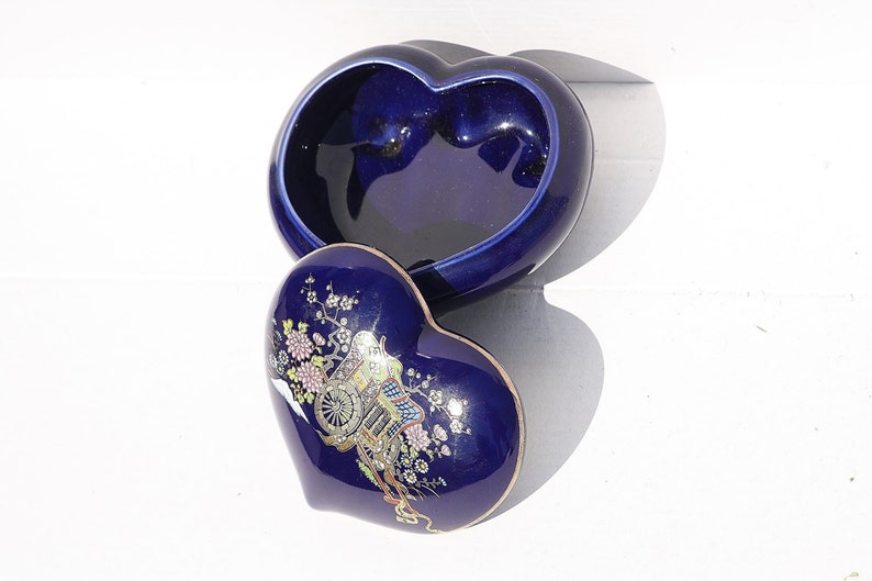 Heart Jewelry Box Cobalt Blue Trinket Box Japanese Porcelain Etsy