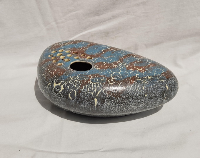 Ikebana Marble Glazed Vase, Ceramic Ikebana Dish, Vintage Ceramic Flower Peeble,Vase, Midcentury Art Pottery, Ikebana Bowl