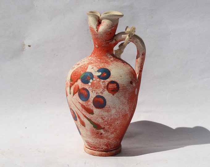 Primitive Folk Traditional Splashed Glazed Rattle Pitcher Jug