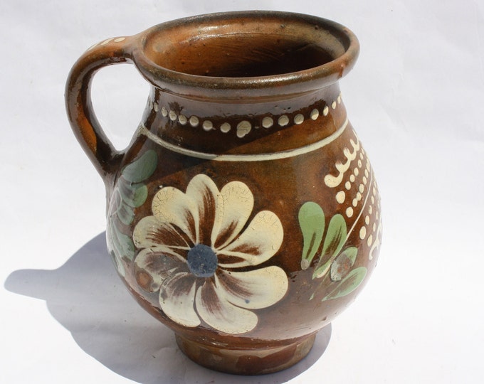 Little Traditional Brown Jug, Terracotta milk Jug, Folk Ethnographical Pitcher, Vintage Ewer, Ceramic Pitcher, Ceramic Pottery, Milk Bowl