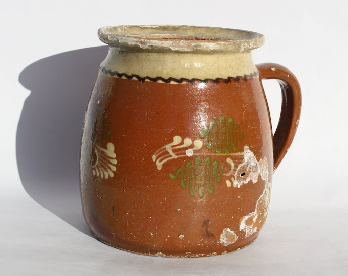 Traditional Folk Pitcher, Antique Brown Ewer, Ceramic Pitcher, Ceramic Pottery