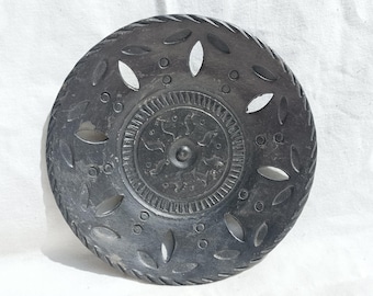 Vintage Black Carved Wall Plate: Hungarian Folk Art Decor