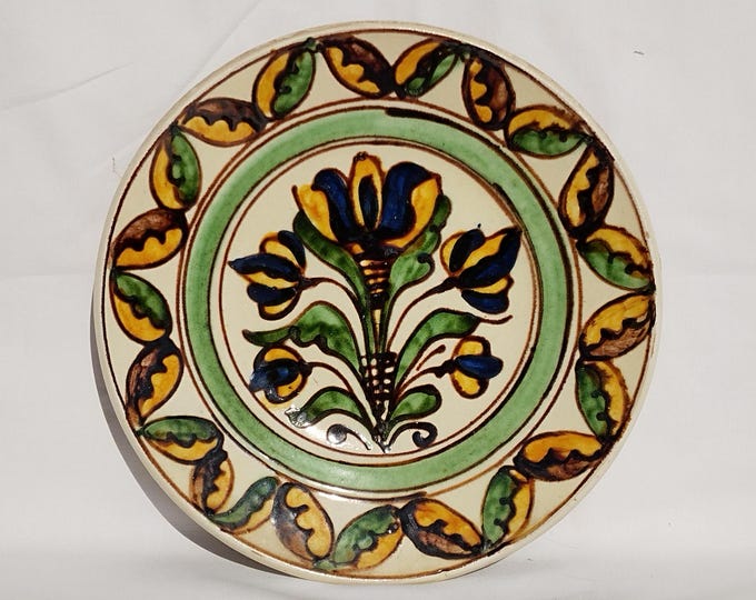 Clay Folk Transylvania Korond Pottery Plate, Vintage Stoneware Folk Peasant Plate