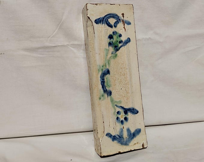 Antique Transylvania 19th century Tile Stove, Folk White Glazed Flower Decorated Country House Tile