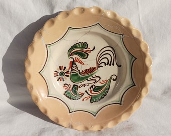 Antique Hungary Stoneware Plate: Handpainted Folk Art, Repaired