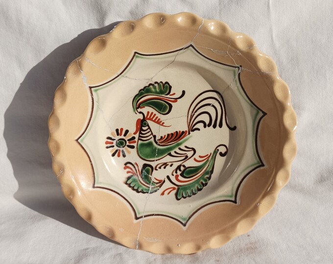 Antique Traditional Hungary Stoneware Plate, Folk Pottery, Antique Peasant Repaired Plate