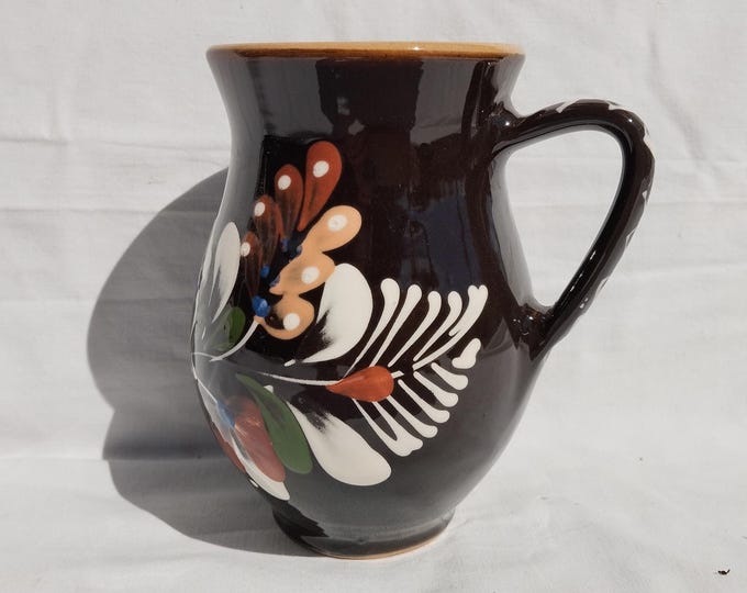 Black Glazed Stoneware Pot, Traditional Folk Stoneware Pottery, Rare Folk Little Pitcher, Ceramic Pitcher
