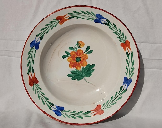 Antique Hungarian Plate, Hungarian Pottery, Folk Plate, Antique Peasant Plate, Flower Plate