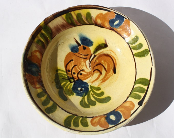 Antique Transylvania Traditional Colored Korond Folk Clay Plate, Corond Folk Farmhouse Decoration Pottery, Antique Peasant Plate