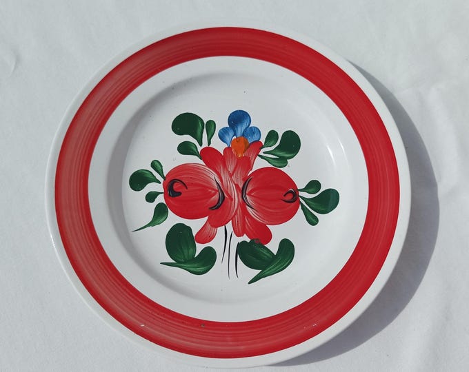 Traditional Hungarian Folk Pottery Plate, Vintage Peasant Flower Plate
