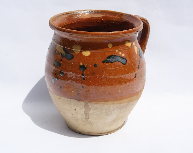 Brown Glazed Stoneware Pot, Traditional Folk Stoneware Pottery, Rare Folk Pitcher, Ceramic Pitcher