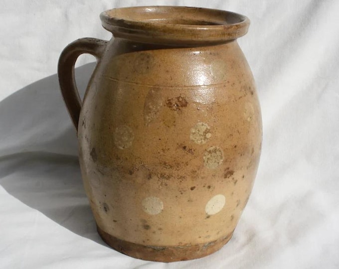 Antique Hungary early 20th Century Traditional Jug, Dotted Decorated Light Brown Jug