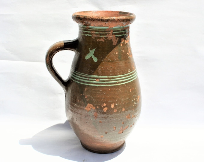 Antique Stoneware Water Jug, Ethnographic Ceramic Pottery Ewer