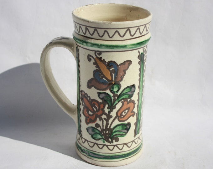Traditional Ceramic Transylvania Pitcher, Antique Handpainted Korond Pottery