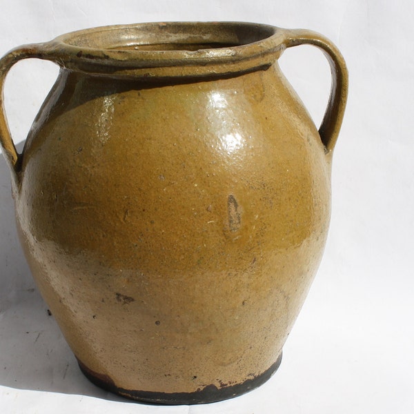 Antique Ocker Wine Pitcher with side Spout from early 20th century Antique Water Jug